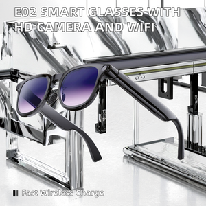 Casque intelligent portable E02 pour hommes et femmes avec caméra HD 800W, transfert WIFI, contrôle via application ChatGPT, musique, utilisation extérieure, charge sans fil, microphone - Product Image 2