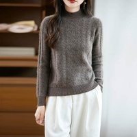 Pull en laine pure 100% style coréen pour femme, col semi-montant, épais, couleur unie, coupe ample, polyvalent, tricoté, couche de base pour l'hiver