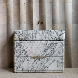 Newstar đá tự nhiên cararra đá cẩm thạch bề mặt rắn đồ nội thất phòng tắm vanities Tủ thiết kế giá hiện đại Vanity - Product Image 6