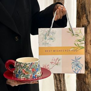 Ensemble de tasses à <span class=keywords><strong>café</strong></span> en <span class=keywords><strong>céramique</strong></span> de porcelaine fine Madou, motif floral et oiseaux vintage, <span class=keywords><strong>peinture</strong></span> aquarelle, 300 ml, avec plateau, style coréen, cadeaux d'affaires - Product Image 4