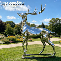 Grande sculpture de cerf en acier inoxydable poli miroir, forgée à la main, taille réelle, pour jardin, pelouse, parc, marque RUNJIN