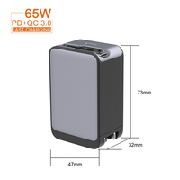 OEM GAN PD 65W Câble rétractable rapide Chargeur mural USB Type C Adaptateur pliable EU US UK pour téléphone portable Tablette Fonction SCP OTP
