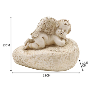 Statua da Giardino in Resina di Angelo Dormiente su Roccia, Decorazione Vintage Bianca per Patio, Prato e Tombe - Product Image 6