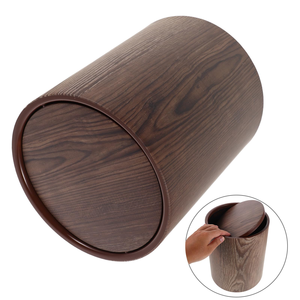 Wholesale Office Recycling <b>Bin</b> Cylindrical Wooden Pattern Trash Can Plastic Lid Kitchen Bathroom Living Waste Storage - Product Image 4
