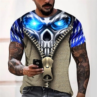 T-shirt personnalisé surdimensionné pour hommes col rond Punk Rock à manches courtes imprimé en 3D crâne graphique intelligent décontracté mort vêtements t-shirts