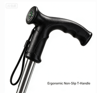 Bâton de randonnée extensible à 3 sections avec poignée en forme de T, canne en acier allié de 37 pouces, accessoires de camping et de randonnée, bâton de randonnée avec boussole