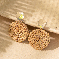 Boucles d'oreilles tissées à la main style bohème, bijoux cercle doré pour femme, bijoux d'été pour la plage