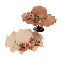 Chapeau de paille d'été pour femme avec nœud floral, style décontracté, vente en gros, pour la pêche, bord ondulé, protection solaire pour la plage