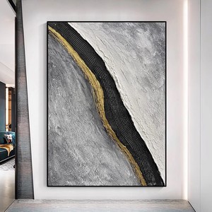 Pintura al Óleo Pintada a Mano, Arte Abstracto en Blanco, Negro y Gris, Efecto 3D, Marco Metálico, Estilo Lujoso, Arte de Pared para Sala de Estar, Fondo para Sofá - Product Image 2