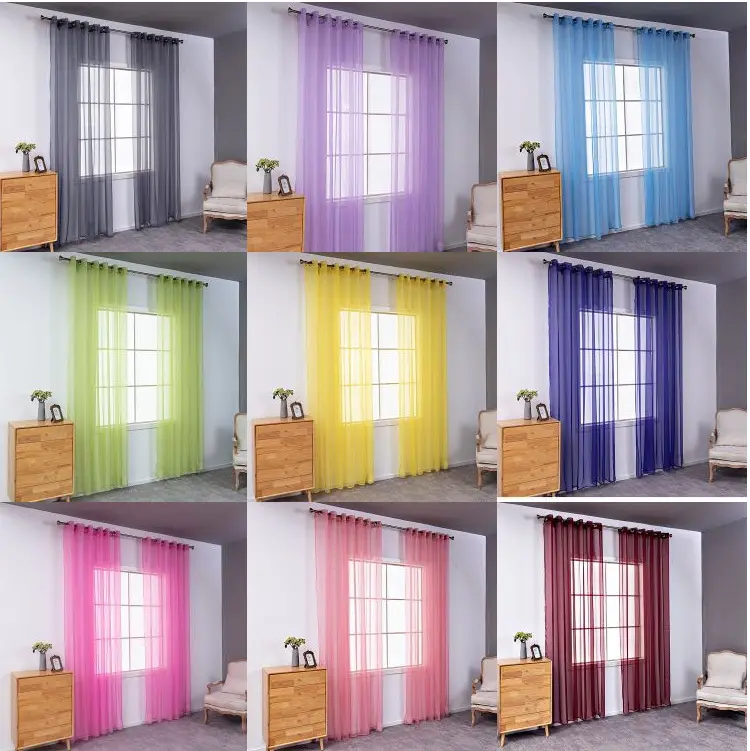 Cortinas De Gasa Para Ssla, cortina De encaje De gasa de red transparente blanca y amarilla, cortinas transparentes Rideaux Voilage para la ventana de la Sala De estar