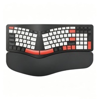 Keyboard Nirkabel Ergonomis Lengkung 2.4G Dual Channel dengan Switch Scissor 102 Tombol, Tipe-C Isi Ulang, Baterai Lithium 1000mAh Terintegrasi