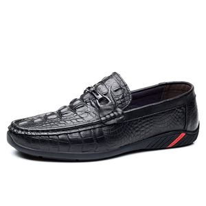 Mocassins pour hommes en cuir véritable à motif crocodile, en cuir de vachette de qualité supérieure, respirants, décontractés et polyvalents - Product Image 1