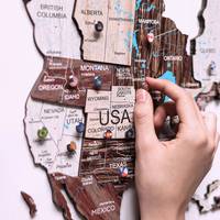 Grande carte du monde en bois 3D - Décoration murale créative - Cadeau original pour toutes les occasions - Pour la maison, la cuisine ou le bureau