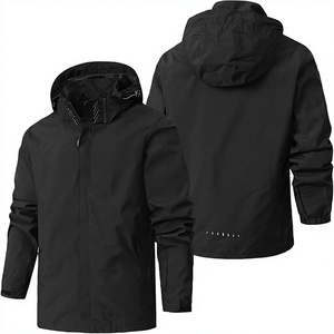 Men's Hooded Waterproof Polyester Windbreaker <b>Jacket</b> Full Sleeve Solid Color Casual Winter Streetwear Lightweight Outerwear - Product Image 1
