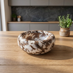 Tazón de Mármol Pulido Hecho a Mano en Marrón y Blanco, Estilo Wabi-Sabi, Apto para Lavavajillas, Decoración para el Hogar, Shri Govind International - Product Image 3