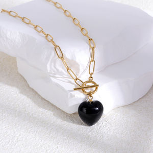 Collier pendentif tendance en acier inoxydable plaqué or et argent, avec pierre naturelle agate, unisexe, personnalisable OEM, en stock - Product Image 1