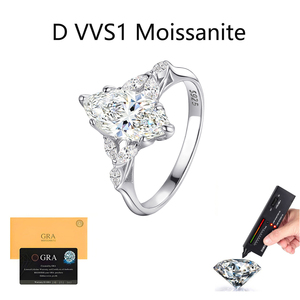 <span class=keywords><strong>Anello</strong></span> <span class=keywords><strong>Solitario</strong></span> di <span class=keywords><strong>Fidanzamento</strong></span> in Moissanite Taglio Marquise Colore D VVS1, Argento S925, Fascia Sottile a 6 Griffe, con Certificato, Vendita all'Ingrosso - Product Image 1