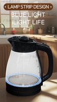 Nouvelle arrivée Bouilloire électrique sans fil en verre borosilicate haute résistance 2L 1800W Utilisation domestique en cuisine Arrêt automatique Direct usine
