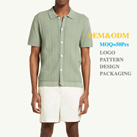 Logo personnalisé Pull polo en tricot à boutons respirants en lin pour hommes