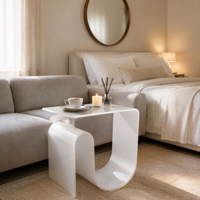 Table basse en acrylique transparent avec base en U, design minimaliste pour la maison, salon, table d'appoint/médiane multifonctionnelle