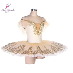 Pre-Professional Dance Skirt Ivory Spandex Bodice Ivory Tulle <strong>Tutu</strong> Gold Applique Decor Nylon Dance Favourite <strong>Ballet</strong> - Product Image 3