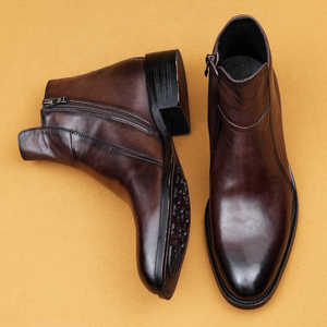 Men's Black Genuine Leather <b>Boots</b> Ankle Pointed Toe Slip-On Rubber Outsole All Seasons Wholesale Wedding Shoes - Product Image 3