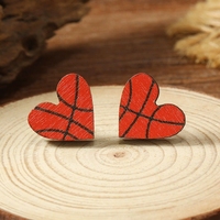 Boucles d'oreilles clous tendance en bois léger en forme de cœur 2026 pour filles (thèmes : Ballons de sport, Basketball, Volleyball, Baseball)