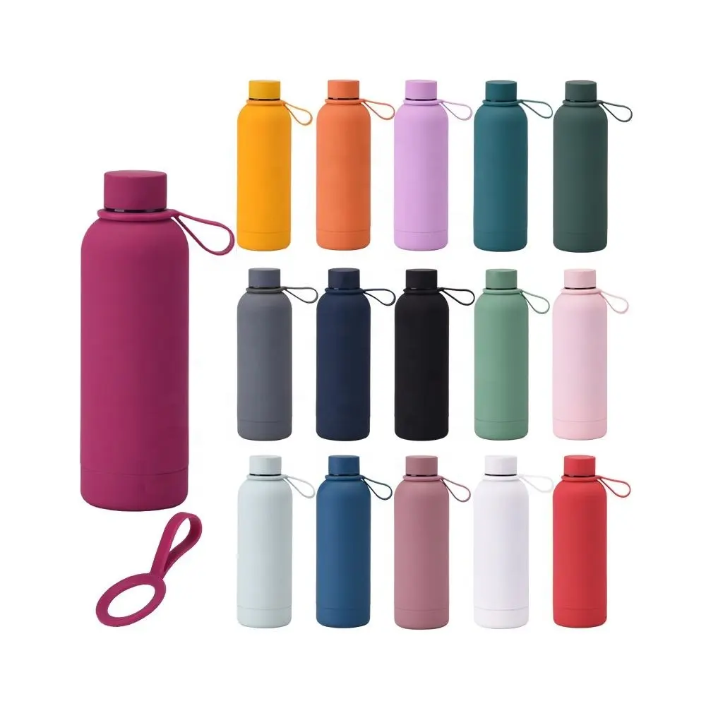 Amazon Hot Sale 350ml 500ml 750ml Outdoor Stainless Steel Water Bottle Vacuum Flasks Small Mouth Water Bottle with Silicone Rope