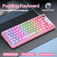 Teclado para Juegos con Cable RAIKU K75 de 81 Teclas, Teclas Pudding de Doble Inyección, Perilla de Volumen de Aluminio, Cable Desmontable Tipo C para PC y Laptop