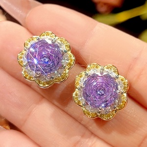 Wholesale Eco-friendly Copper Women Jewelry Set Gold Plated 16-10mm Purple Zircon Vintage Delicate Pendant <b>Earrings</b> Set - Product Image 5