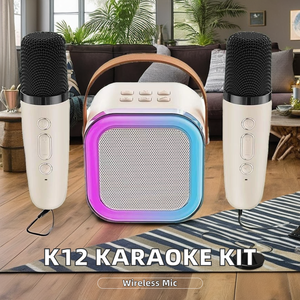 K12 Speaker Mini portabel, pengeras suara Karaoke nirkabel semua dalam satu dengan 2 mesin mikrofon dinamis untuk pesta rumah KTV bernyanyi - Product Image 2