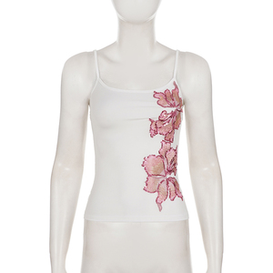 Women's Vintage Y2K <b>Sequin</b> Floral Knitted Tank <b>Top</b> Contrast Color Slim Fit Adjustable Strap Summer Sleeveless Cami - Product Image 5