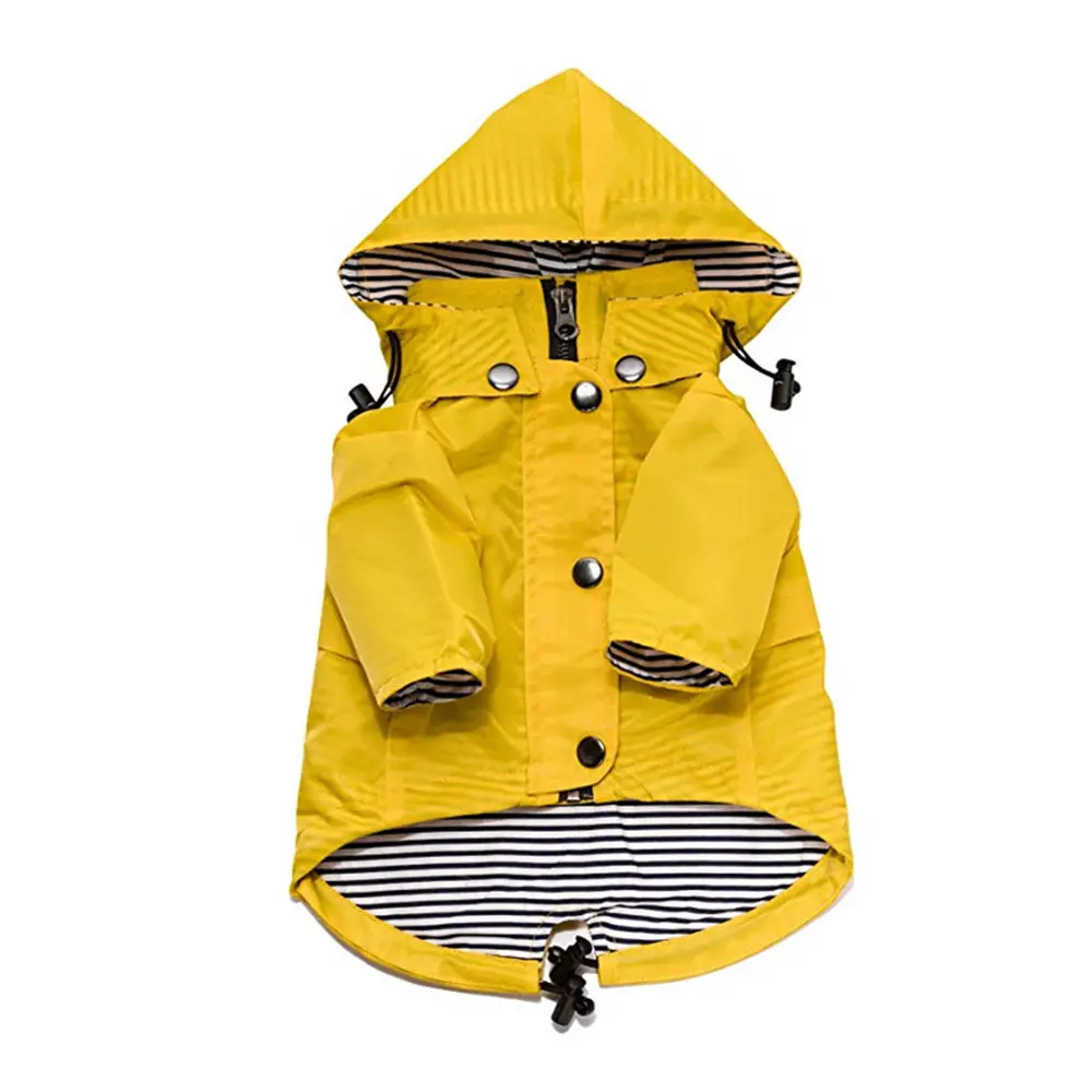 Casaco de chuva para cachorro reflexivo, novo capa com botões de bolsos, resistente à água, amarelo, com zíper, moletom removível ajustável
