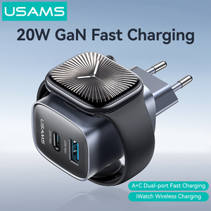 USAMS-Cargador rápido CC293, adaptador de corriente de carga rápida, tipo C USB, 20W, enchufe europeo, multifuncional, para <span class=keywords><strong>Iwatch</strong></span> - Product Image 2