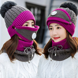 Hot 3 Pieces Set Women's Knitted Hat <b>Scarf</b> Caps Neck Warmer Winter Hat for Ladies Girls Women Skullies Beanies Warm Fleece Caps - Product Image 3