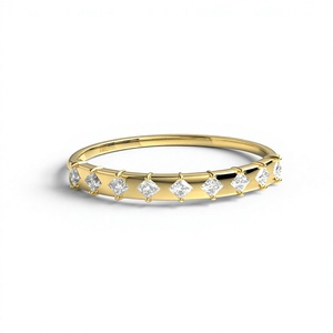 18K Gold Plated Lightweight Princess Cut Diamond <b>Ring</b> Band Half Eternity Stackable Wedding <b>Ring</b> Trendy Fine Jewelry Gift Women - Product Image 1