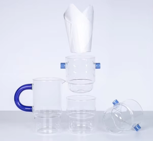 Ensemble de tasses filtrantes en verre borosilicate personnalisé, cafetière à filtre, théière en verre avec poignée bleue - Product Image 2