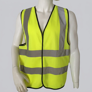 Gilet de sécurité réfléchissant jaune pour homme, col en V, respirant, léger, avec poches, pour le travail, vêtements d'extérieur d'été - Product Image 1