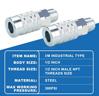 Raccords de tuyau d'air 1/2 pouce à haut débit, type industriel I/M, en acier avec coupleur zingué, avec filetages 1/2 FNPT et 1/2 NPT -10~60°C
