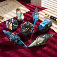 Nouvel ensemble de dés en pierre de labradorite naturelle arc-en-ciel D&D 2026 – Accessoires de jeu de société, jouet pour adulte, pièce de collection, cadeau