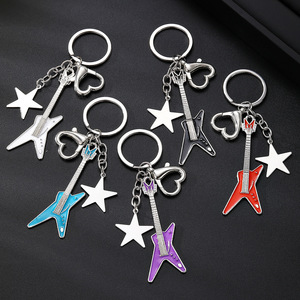 YSK <b>Guitar</b> Keychain Zinc Alloy Star Shape Silver <b>Black</b> Red Blue Purple Durable Bag Charm - Product Image 1