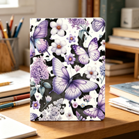 Autocollant UV DTF personnalisé pour carnet A5, motif papillon floral rose aquarelle, lavable, imperméable, transfert PET pour journal et agenda