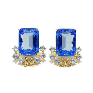 Boucles d'oreilles clous Mikina en pierre précieuse bleue, plaqué or 22 carats, motif papillon, bijoux de mode pour femme - Product Image 1