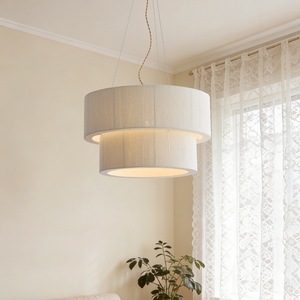Lustre rond en tissu tissé de style nordique, E27, à six têtes, pour salon, chambre à coucher, éclairage domestique - Product Image 4