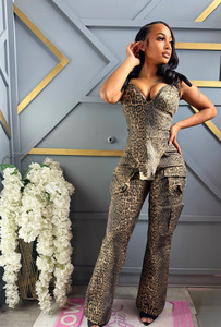 Pantaloni da donna Sexy avvolgenti sul petto con lacci top corti e pantaloni larghi 2 pezzi - Product Image 4