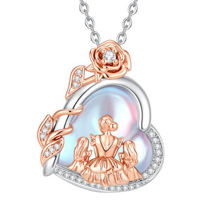 Collar con Colgante de Corazón de Piedra Lunar Merryshine para Mamá y 2 Hijas, Joyería para el Día de la Madre, Circonita Cúbica, Chapado en Oro Rosa sobre Latón - Product Image 1