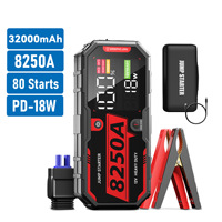 Penguat baterai mobil portabel 12V 8250A 20000mAh kemasan Starter lompat 1000A 45W kabel Jumper untuk mesin Diesel Gas 12L 10L