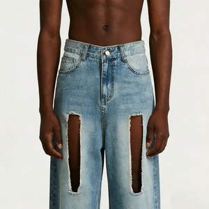 جينز دينيم للرجال من دينيم جايز بتصميم مخصص مستقيم للشتاء بغسيل فاتح قابل للتنفس بنمط الهيب هوب مطبوع رقمياً - Product Image 3