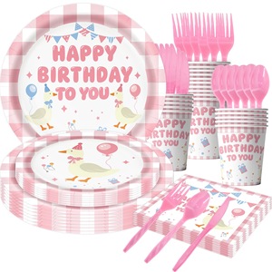 Décorations de fête d'anniversaire <span class=keywords><strong>pour</strong></span> bébé sur le thème du rose, assiettes en papier, papier de soie, set de nappes <span class=keywords><strong>pour</strong></span> accessoires de fête - Product Image 5