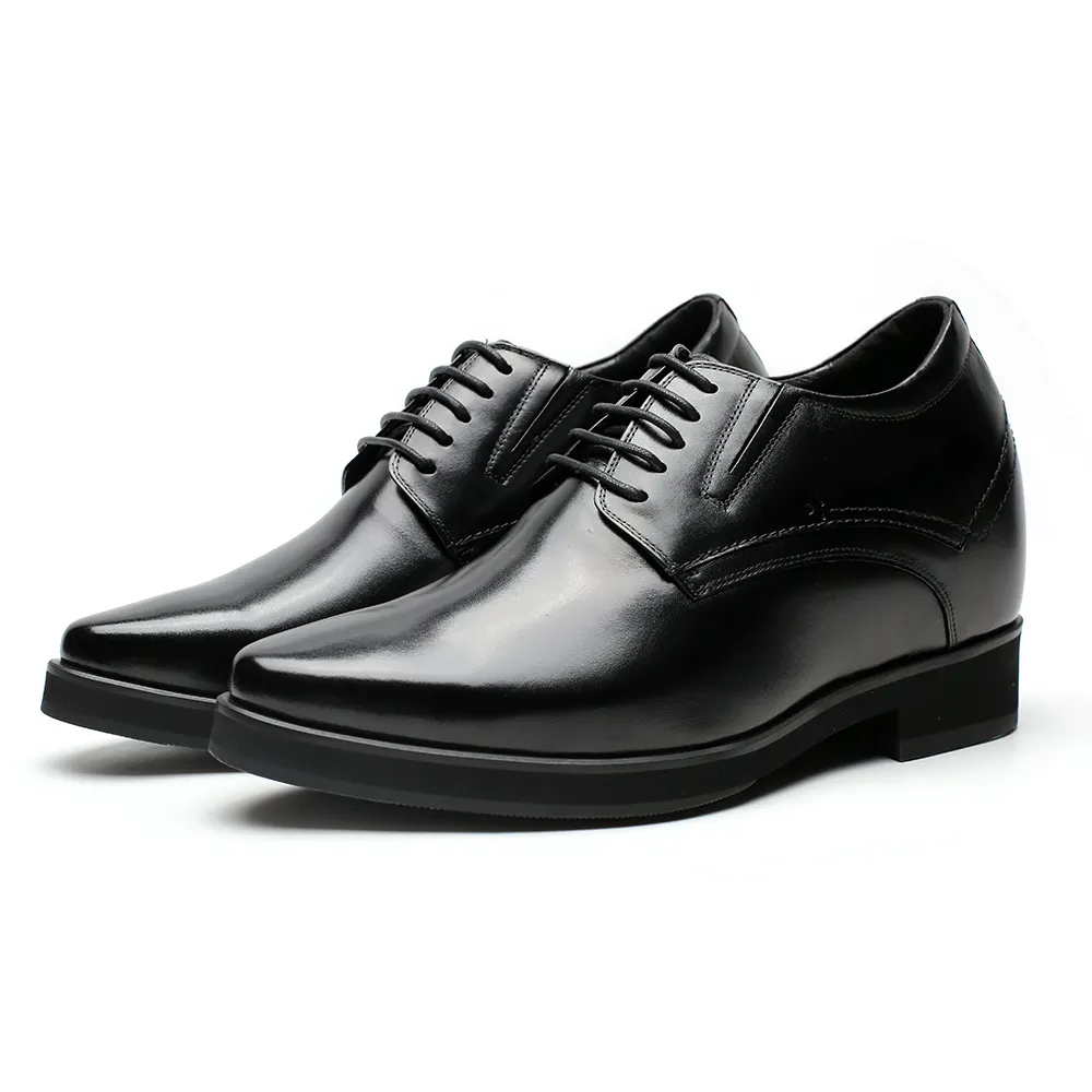 Chaussures hommes talon haut ascenseur chaussures habillées pour hommes noir en cuir véritable caoutchouc hauteur augmentant chaussures en cuir souple OEM/ODM